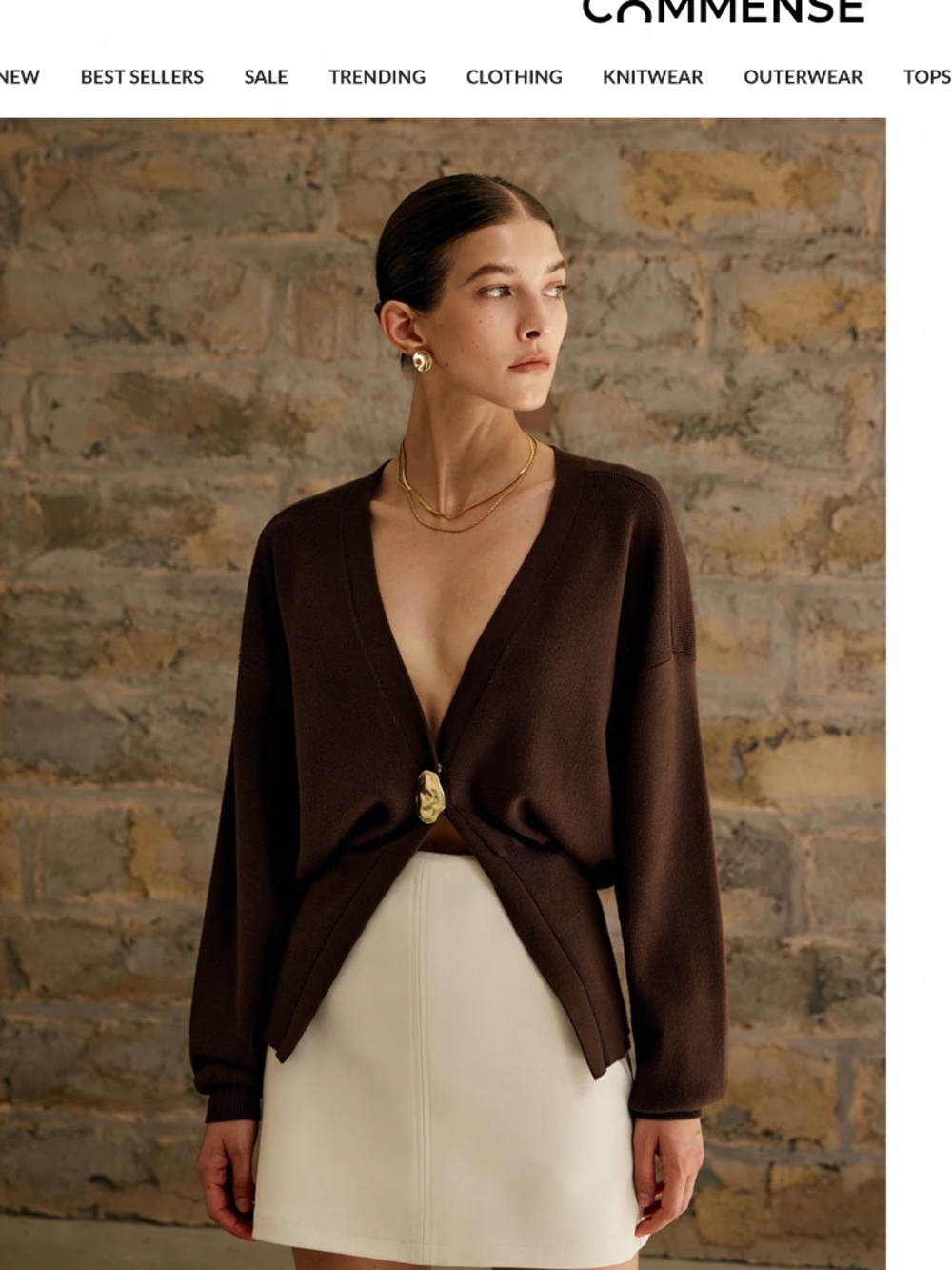 Commense Chocolate Brown Cardigan with Gold Button